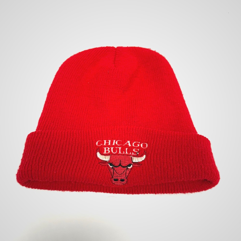 Chicago Bulls 90's NBA Knit Beanie Hat Red Embroidered Logo Cuffed Winter Cap‎